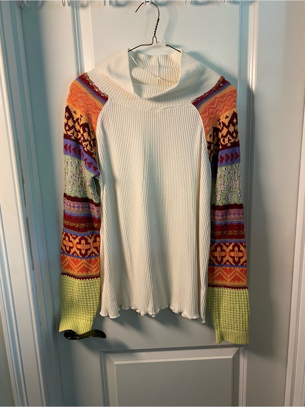 Free People Sweater with Multicolor Fair Isle Sleeves